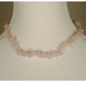 Chic Rose Quartz Chip Stone Beaded Necklace‎ Silver Clasp Gemstone Jewelry